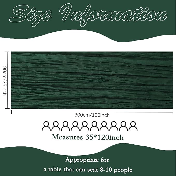 12 Pack Christmas Table Runner Emerald Green Cheesecloth Table Runner 10FT Boho Gauze Fabric 35 x 120 Inch Rustic Runner for Centerpiece Wedding Decor Baby Shower Party Table Decoration