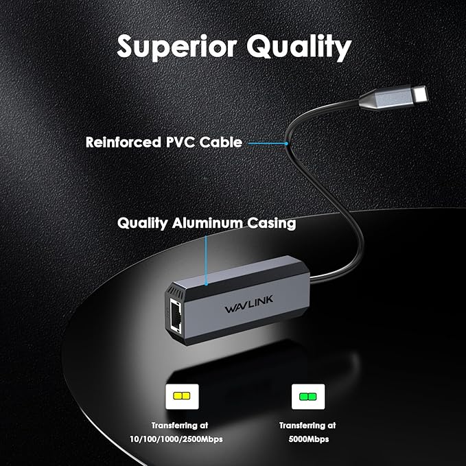 WAVLINK 5Gbps USB C to Ethernet Adapter, USB Type-C to RJ45 Gigabit LAN Ethernet Network Adapter for Windows, Mac OS, iPad OS and More