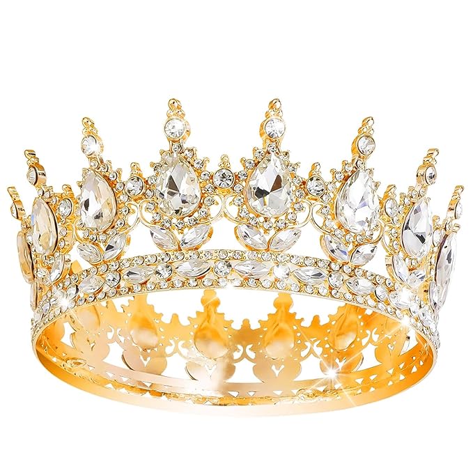 Queen Crown Rhinestone Wedding Crowns and Tiaras for Women Costume Party Hair Accessories Princess Birthday Crown Crystal Bridal Crown (Gold White Crown)