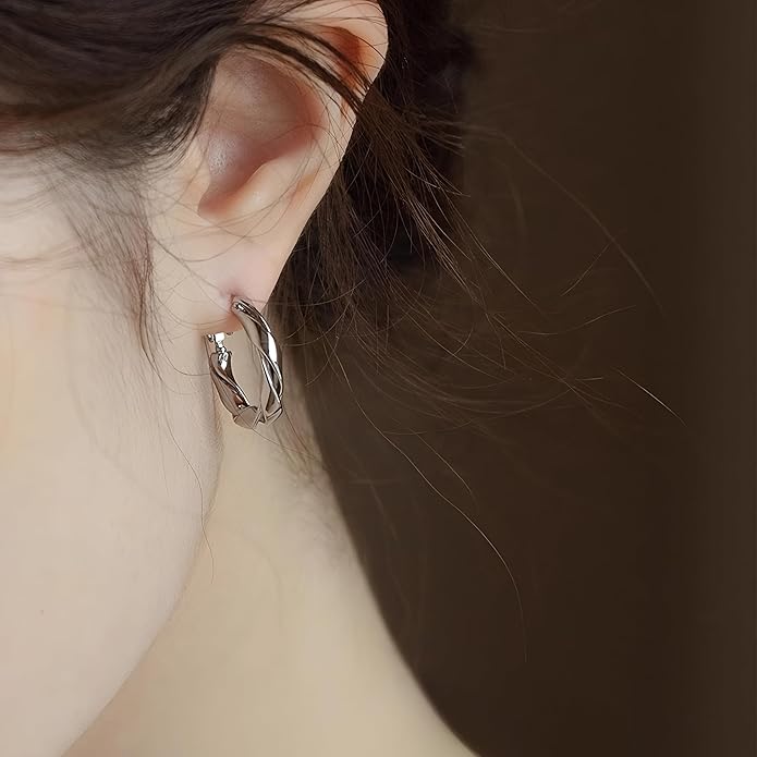 14k Gold Plated Hoop Earrings for Women, 925 Sterling Silver Posts Thick Twist Hypoallergenic Chunky Large Earrings 20mm 30mm 40mm 50mm