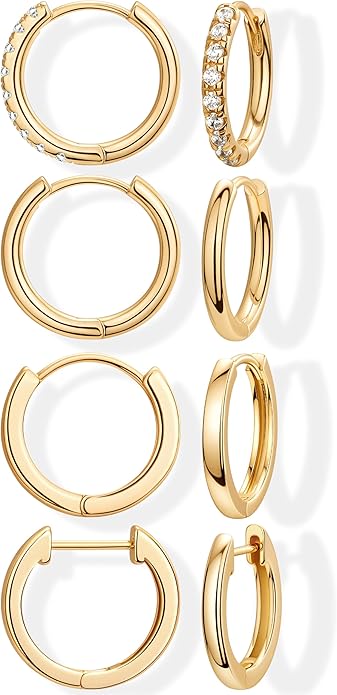 Small Gold Huggie Hoop Earrings Set for Women Men Hypoallergenic 14K Plated Stack Cartilage Earrings, Multiple Piercing Lightweight Mini Thin Cute Dainty Trendy Jewelry Set Christmas Gifts for Women