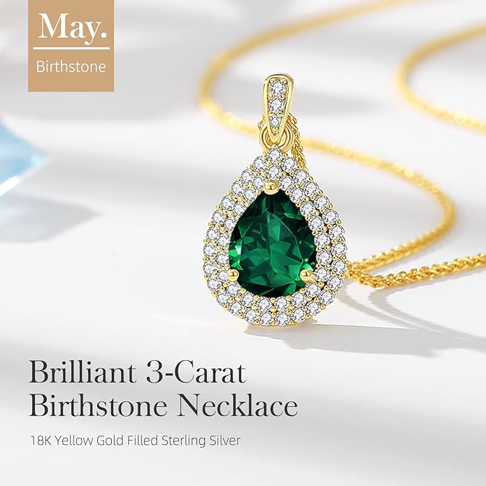 Valentine's Day Gift for Wife/Her-18K Gold Plated Teardrop Birthstone Necklace- with Light-Up Gift Box,Jewelry for Women,Anniversary Birthday Gifts for Women Her Wife Girlfriend Mom,Womens Jewelry