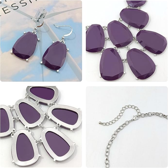 Firstmeet Chunky Bubble Statement Collar Necklace with Earrings for Women