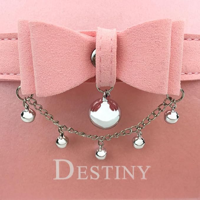 Destiny Love Bell Padlock Choker Collar Necklace Lolita Bow Collar Cat Kitty Velvet Necklace with Heart Lock and Key with Box for Women and Men
