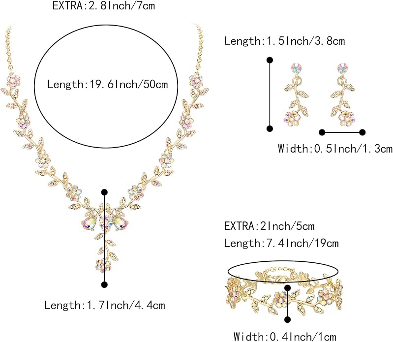 BriLove Women's Wedding Jewelry Leaf Cluster Flower Crystal Dangle Earrings Pendant Necklace Set for Bridal