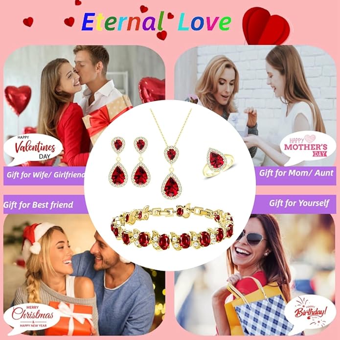 LMXXVJ Teardrop Jewelry Set for Women，Necklace Earrings Adjustable Ring Bracelet Set Fashion Formal Platinum/Gold/Rose Gold Jewelry Gift Girl/Mom/Wife/Grandmother/Best Friend/Aunt