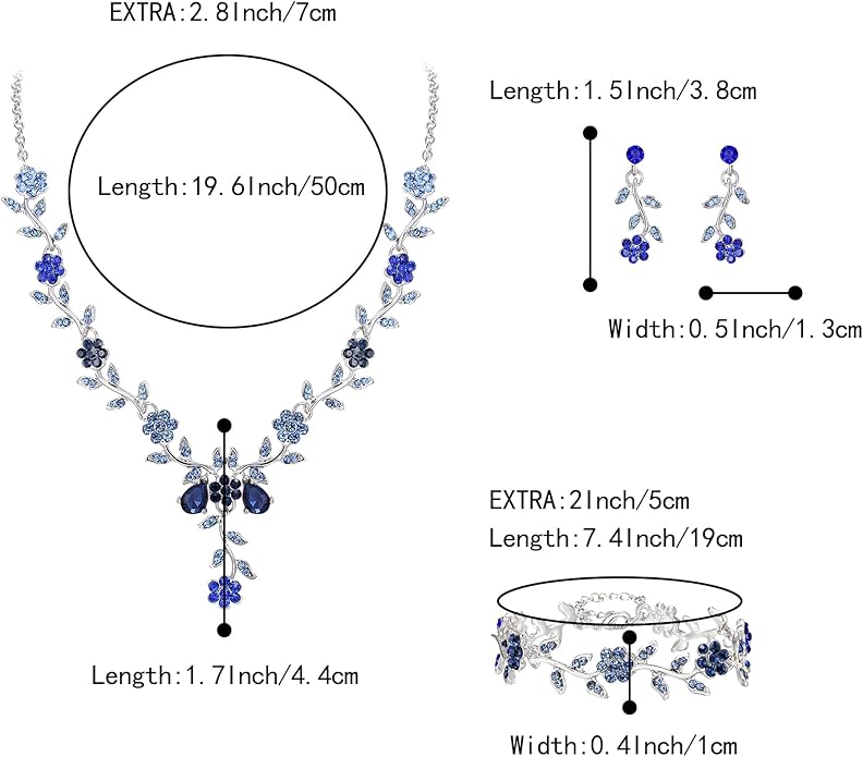 BriLove Women's Wedding Jewelry Leaf Cluster Flower Crystal Dangle Earrings Pendant Necklace Set for Bridal