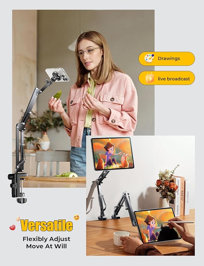 LISEN Gooseneck Phone Holder for Bed Magsafe Phone Stand for iPhone 16 15 Stand Holder for Desk Adjustable for Magsafe Accessories Recording for iPhone Mount for Filming Camera Laying Down