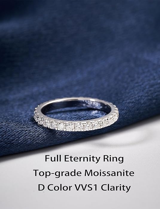 IMOLOVE Moissanite Wedding Band Wedding Rings for Women 925 Sterling Silver Rings with 18K White Gold Plated Eternity Stackable Engagement Ring Anniversary Band Size 3-12