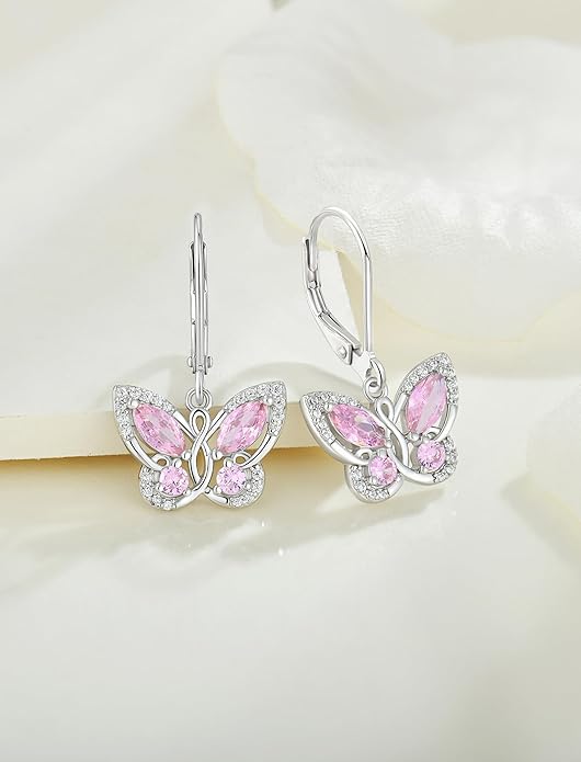 Starchenie Butterfly Earrings for Women 925 Sterling Silver Leverback Earrings Birthstone Butterfly Jewelry Gifts