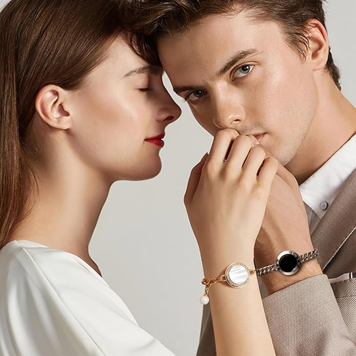 TOTWOO Long Distance Touch Bracelets for Couples, Smart Light & Vibration Love Jewelry, Long Distance Valentines Day Gifts for Him Her Women Men, One-to-One Bluetooth Pairing via App