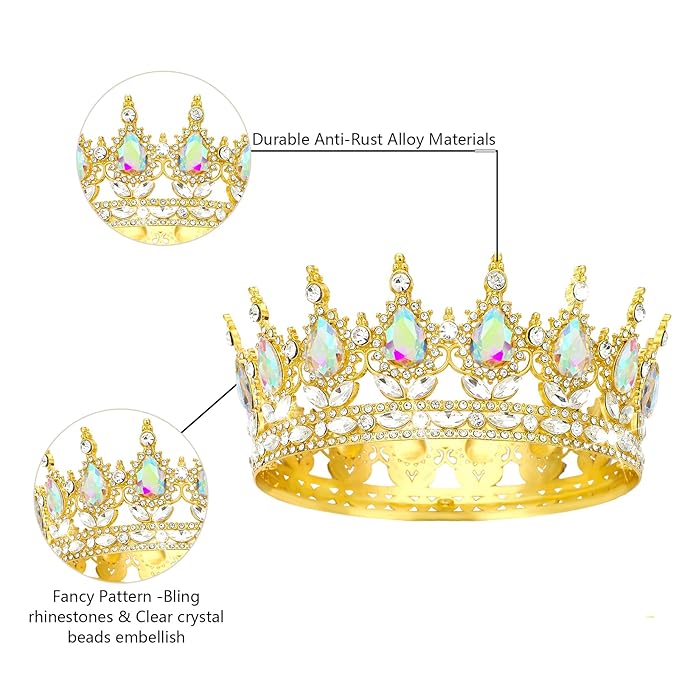Queen Crown Rhinestone Wedding Crowns and Tiaras for Women Costume Party Hair Accessories Princess Birthday Crown Crystal Bridal Crown (Gold Crown-A+B)