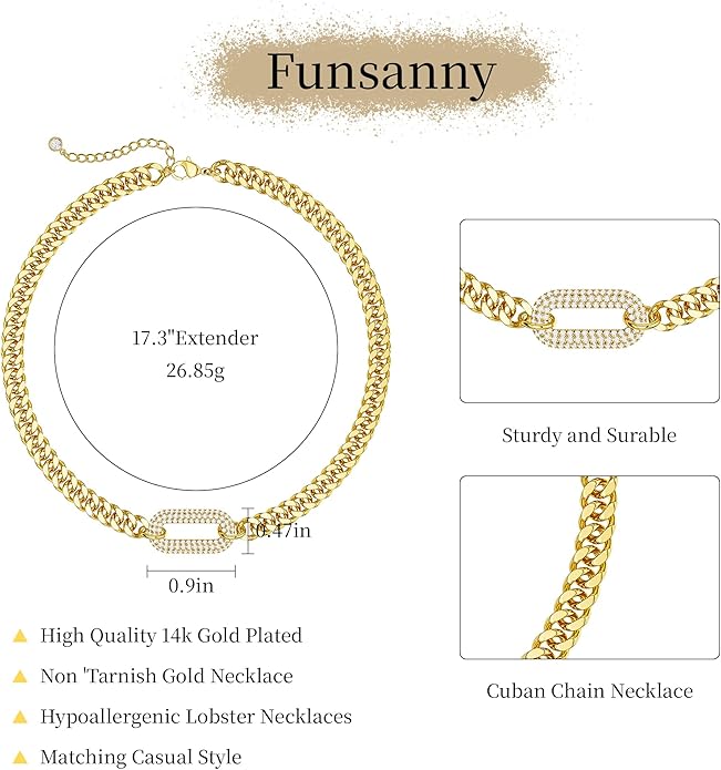 Gold Necklace for Women - Chunky 14K Gold Plated Chain Necklace Cuban Link Paperclip Chain Herringbone Statement Choker Necklace for Women Simple Trendy Jewelry Gifts