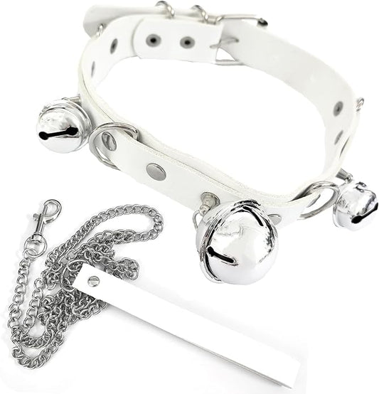 Gothic Heart Pendant Choker Necklace with Chain, Black Leather Collar, Silver Metal Hardware