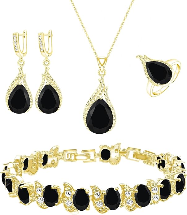 GZWHD Jewelry Set for Women CZ Earrings Necklace Ring Bracelet Set Prom Party Wedding Jewelry Gift for Mother Friend Wife