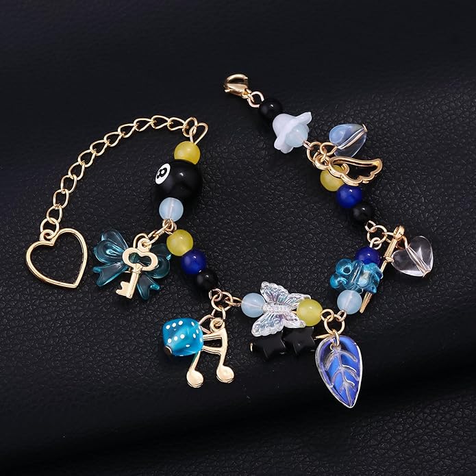 Black 8 Ball Charm Bracelet - Y2K Bow Dopamine Leaf Star Bracelets - Gift for Sister Bestie Friend