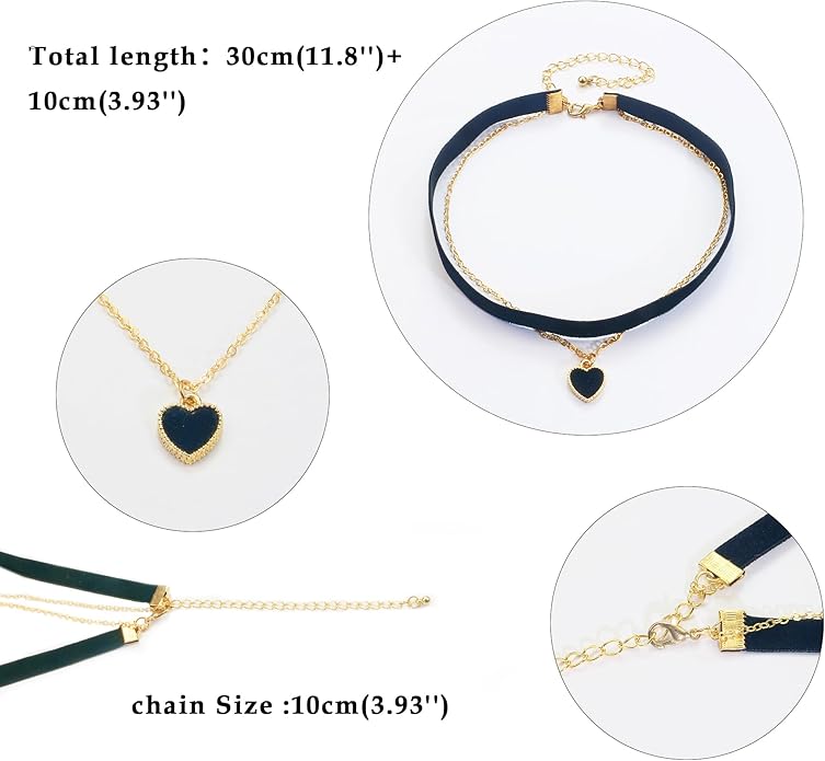 Heart Necklace Valentines Day Gifts for Her, Black Heart Choker Necklace Red Ribbon Choker Love Jewelry as New Year Gifts, Red Velvet Chocker Vintage Jewelry as Birthday Gift for Women