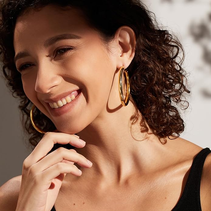Gold Earrings for Women Girls,14K Gold Plated Hoop Earrings with 925 Sterling Silver Post Cubic Zirconia Stud Earring Huggie Hoops Earrings