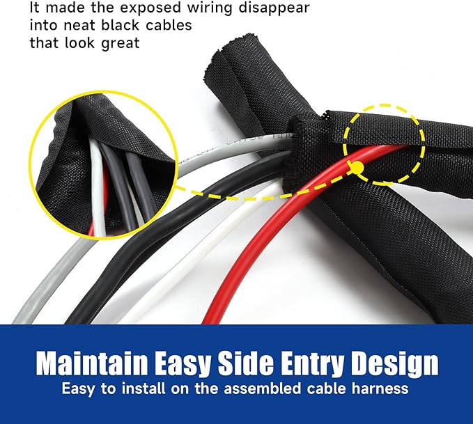 Black Braided Wire Loom Mesh Woven Split Sleeving for Automotive Wires/Audio Video Cable/Multi-Cable Strings (3/8" - 18 Feet)