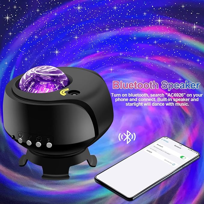 Larger Coverage Area Galaxy Projector,with Changing Galaxy Shapes Star Projector,Night Light with Bluetooth Speaker,White Noise,Gifts for Kids,Adults,Christmas,Birthday(Black)