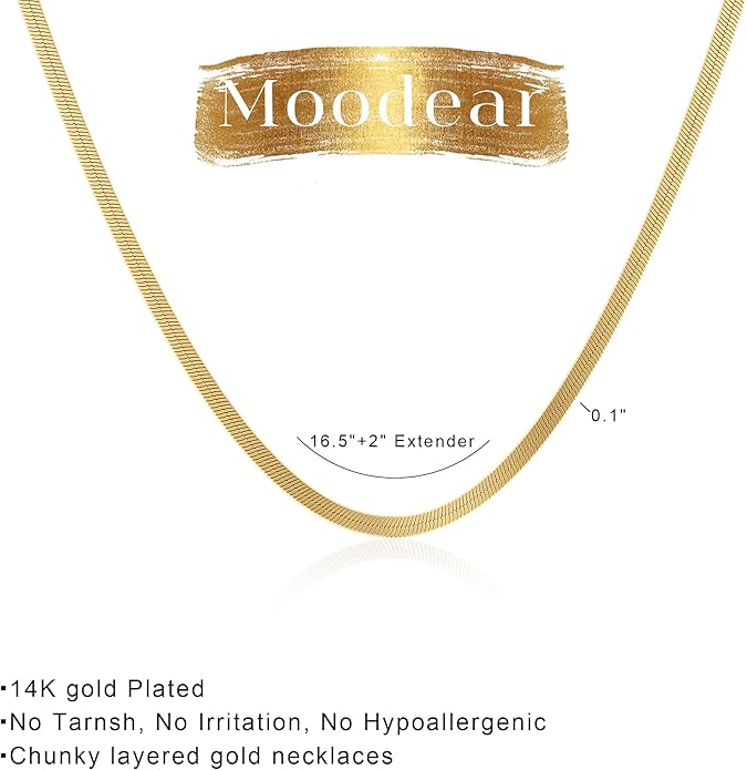 Moodear Gold Necklace for Women Trendy - Chunky Herringbone Paperclip Cuban Link Chain Choker Hypoallergenic Trendy Necklaces for Women Non Tarnish Jewelry Gifts