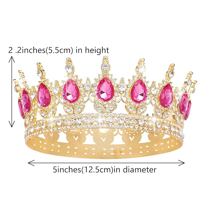 Queen Crown Rhinestone Wedding Crowns and Tiaras for Women Costume Party Hair Accessories Princess Birthday Crown Crystal Bridal Crown (Gold & Rose Crown)