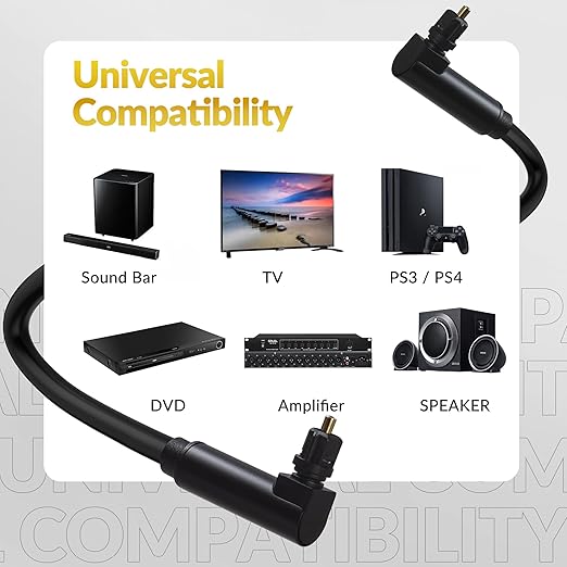 Elecan Optical Audio Cable 4 Ft/2 Pack 90 Degree Angled to Angled Digital Audio Toslink Cable Cord-Fiber Optic-Gold Plated-Flexiable&Durable-for Home Theater,Sound Bar,PS4&Xbox with Adapters+Ties
