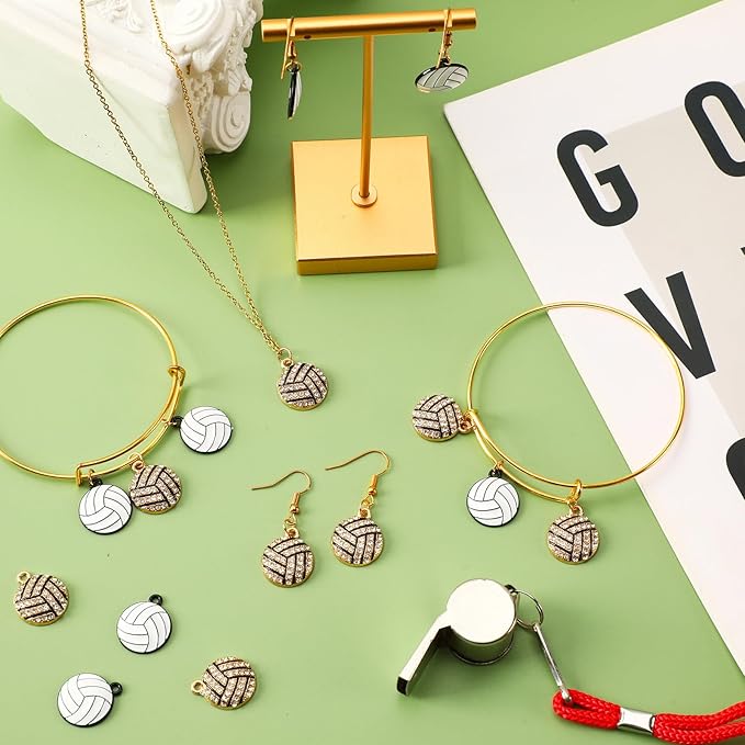 MARFOREVER Sports Charms, 40 Pcs/20 Pairs Volleyball Charms for Jewelry Making, Rhinestone Ball Game Enamel Charm Pendants for Bracelet Necklace Earrings Making and DIY Crafts
