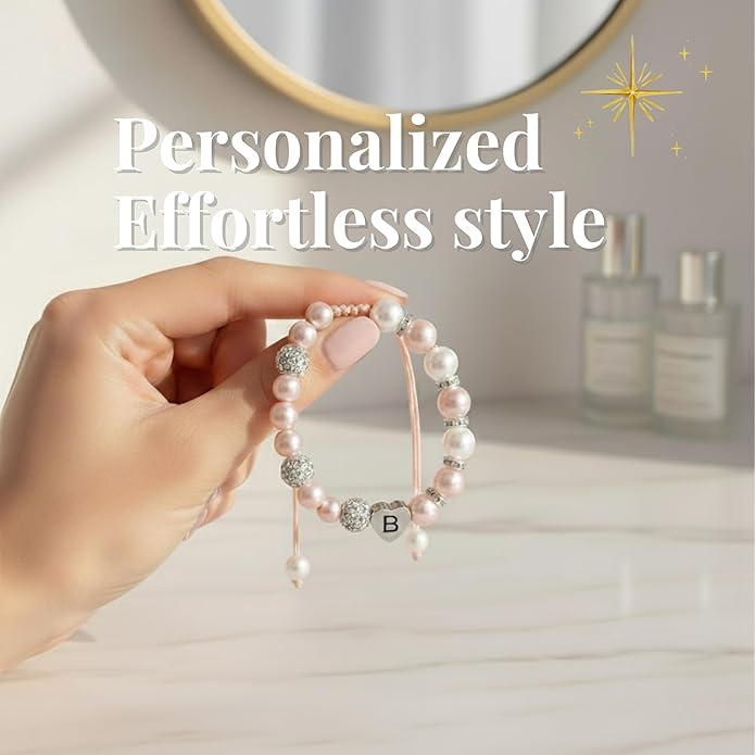 Solza Heart Bead Initial Bracelet – Personalized Stainless Steel Beaded Bracelet with Letter Charm, Adjustable Heart Bracelet, Fashion Jewelry Gift, Stackable Personalized Jewelry Accessory