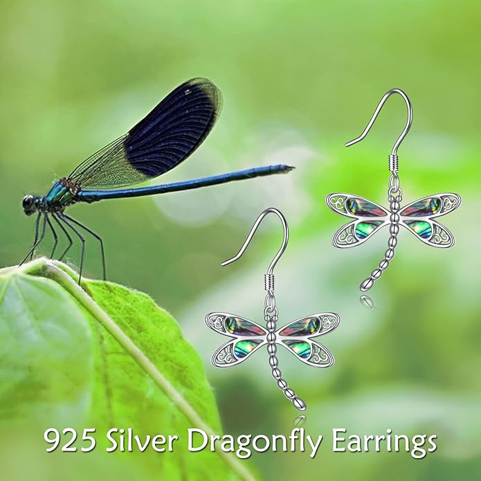 ONEFINITY Dragonfly Earrings 925 Sterling Silver Moonstone Leverback Dragonfly Dangle Drop Earrings Women Jewelry Gifts