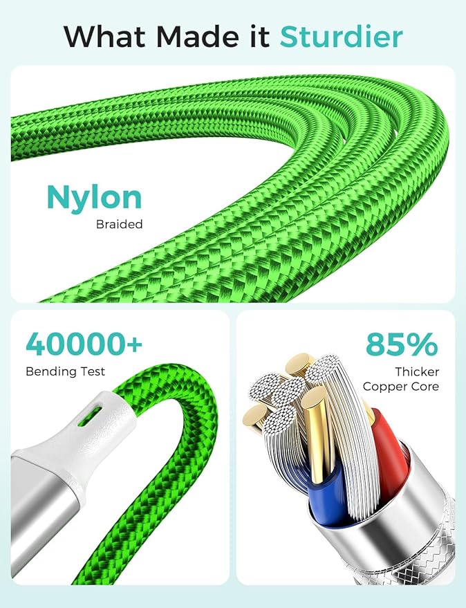 2Pack Travel Essentials Multi Charging Cable for Watch Charger 4 in 1 Fast Charger Camping Essentials USB C/L/Micro Compatible with Watch Series 10-1/SE/Ultra Phone 16 15/Galaxy Android-4FT/Green
