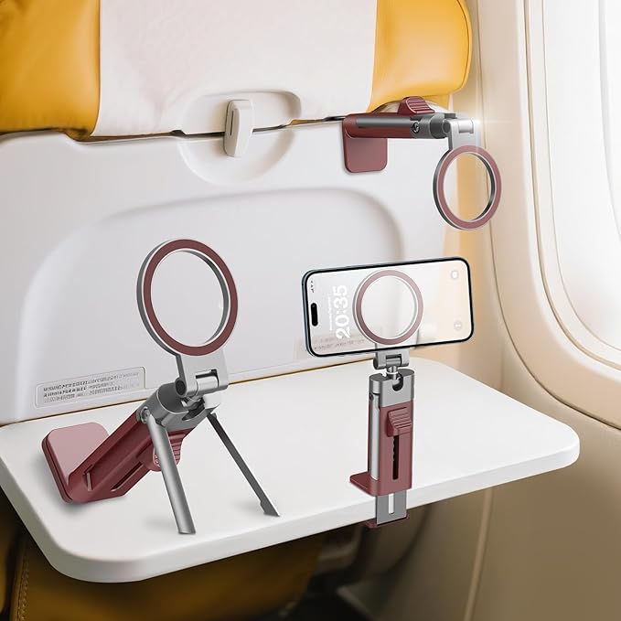 Airplane Phone Holder Mount,360° Adjustable Hands-Free Mount,Flying Desk Home Long Flight Must Haves Accessories,for iPhone 16 15 14 Pro Max