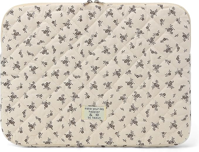 Puffy Laptop Sleeve 13-15.6 Inch Cute Quilted Laptop Protective Case Padded Floral Computer Sleeve for MacBook (A-Black, 11 Inch)