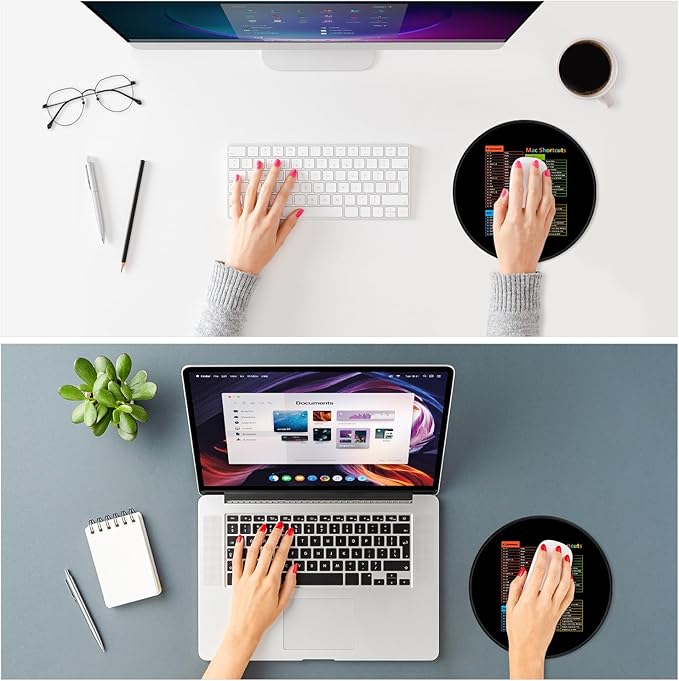 ITNRSIIET Mouse Pad Non-Slip Rubber Base Smooth Surface Stitched Edges Waterproof Durable Compatible with All Mice for Office & Gaming, Desk Accessory, Diameter 8.7 inch, MacShortcuts