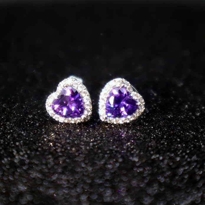 YOMELA Cubic Zirconia Earrings Studs, Halo CZ Birthstone Simulated Diamond Stud Earrings for Women