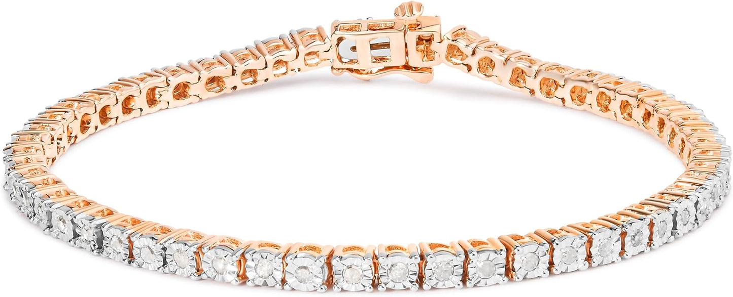 Original Classics 1.0 Cttw Miracle Set White Diamond Round Faceted Bezel Tennis Bracelet (I-J Color, I3 Clarity) - Choice of Metal Color and Size