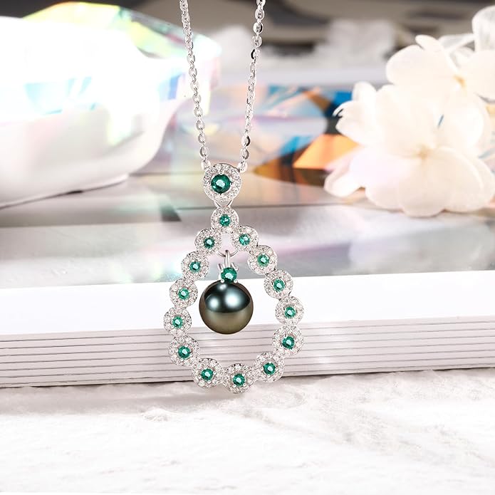 Gifts for Women-Tahitian-Black-Pearl-Necklace- Gift for Wife Wedding Birthday Anniversary - Mom Girlfriend Her on Mothers Day Valentines Day Christmas - 18K Gold Plated Sterling Silver Pearls Pendant With Urquoise