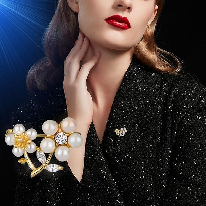 Flower Brooch Pin Rhinestones Pearl Flower Brooches Floral Pin Jewelry for Women Girls