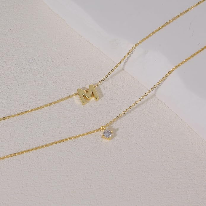 Layered Initial Necklaces for Women, 14k Gold Plated Letter Necklace Set Dainty Gold Initial Necklace Stack Cute Layering Choker Necklaces for Women Trendy Fashion Jewelry