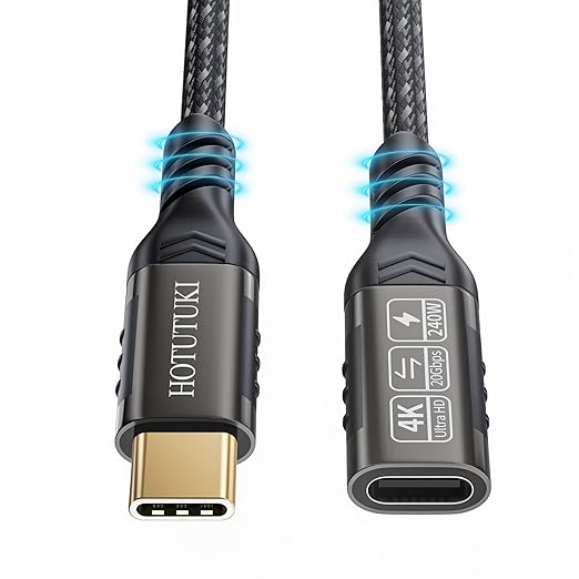 short type c extension cable 1.65ft/0.5M,240W PD Fast Charging 20 Gbps usb c 3.2 gen 2 extension cable ,c cable male to female, Compatible with laptop, docking station, charger extension cable