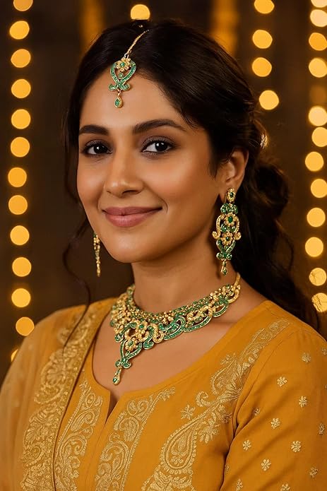 Touchstone Indian jewelry set for women bollywood gold jewellery wedding outfits necklace sets earrings bridal maang tikka fancy costume girls big desi accessories rhinestone in gold or silver tone