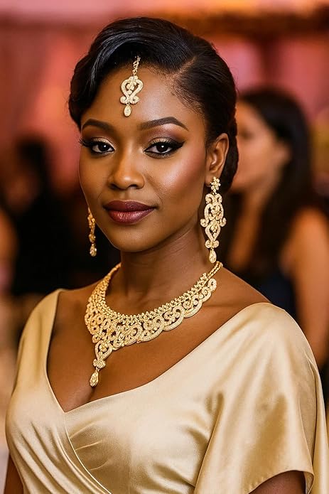 Touchstone Indian jewelry set for women bollywood gold jewellery wedding outfits necklace sets earrings bridal maang tikka fancy costume girls big desi accessories rhinestone in gold or silver tone