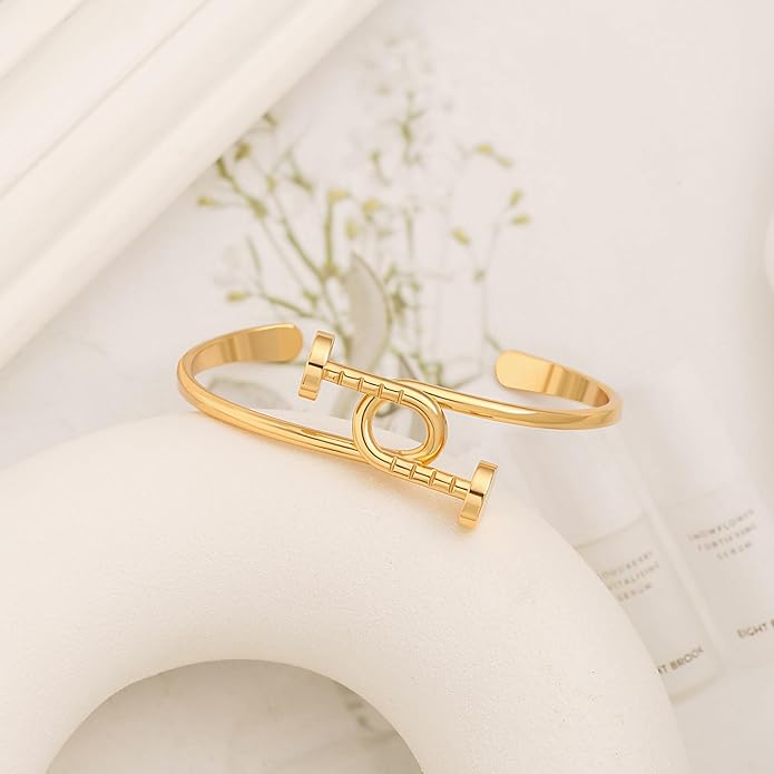 PERNNLA PEARL Dainty Gold Bar Bracelet for Women Simple Delicate Thin Cuff Bangle Hook Bracelet 18K Gold Plated Handmade Minimalist Jewelry