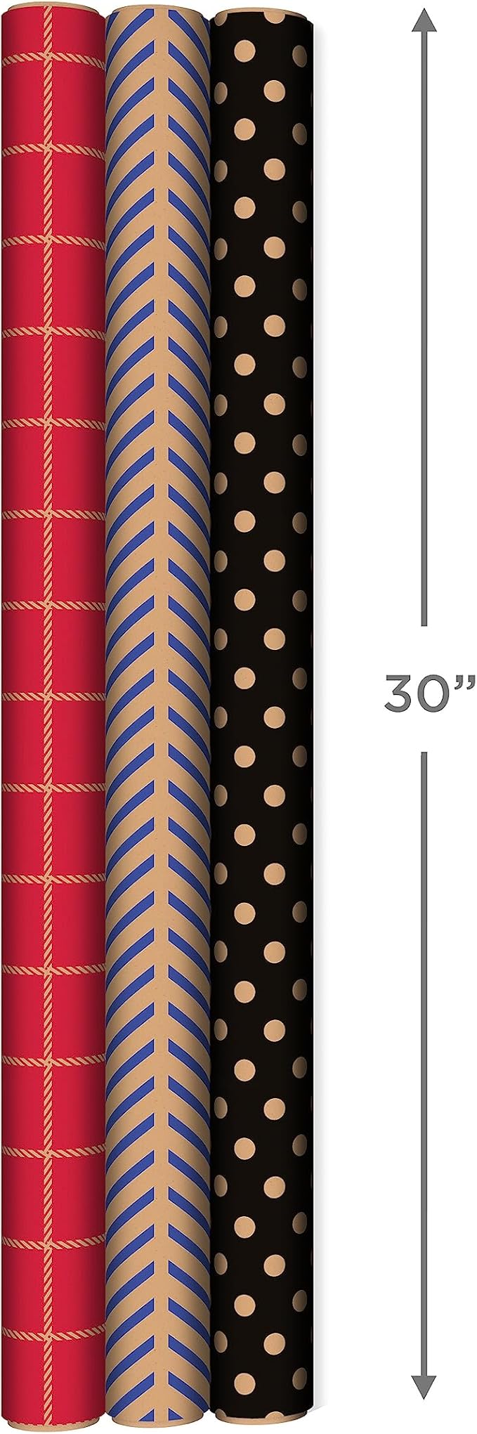 Hallmark All Occasion Reversible Wrapping Paper - Gold & Kraft Stripes, Triangles, Chevron, Polka Dots