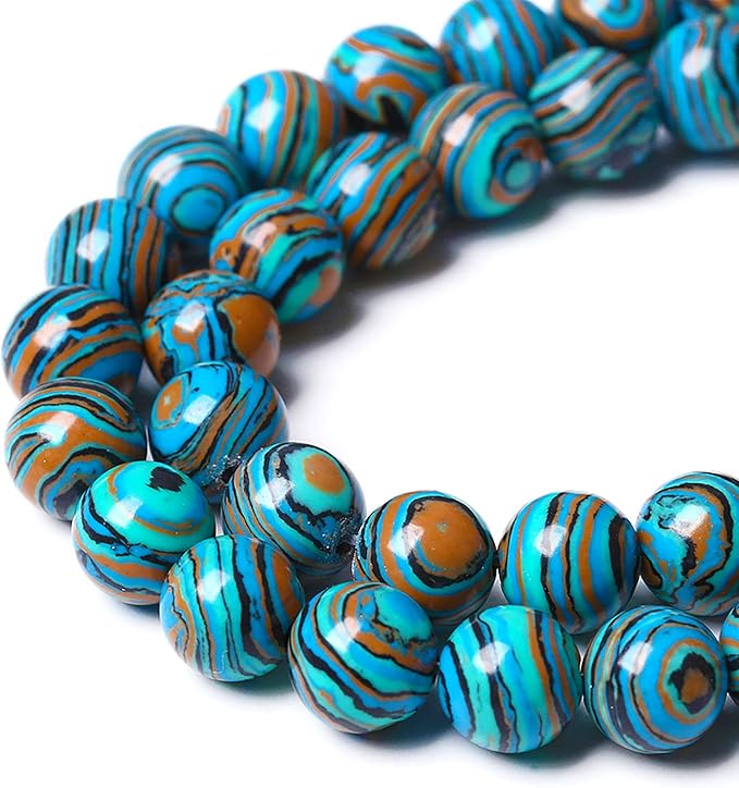 90PCS 8mm Blue Malachite Stone Beads Round Loose Gemstone Beads for Jewelry Making DIY Bracelet Necklace 32" 2 Strand,Energy Stone Healing Power