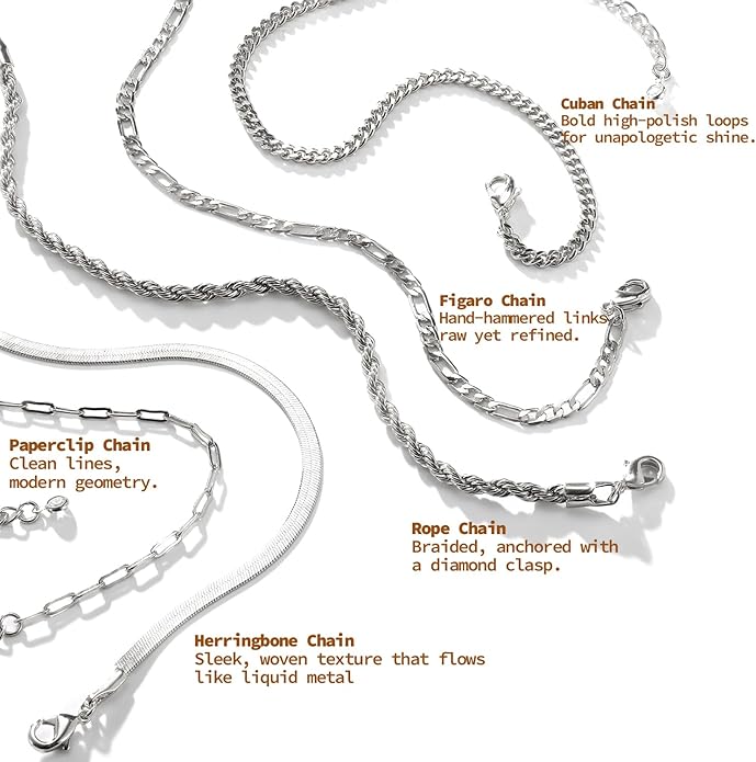 Krfy 5/6Pcs Gold Plated Bracelets for Women Trendy, S925 Plated Silver Bracelet Stack, Non Tarnish Waterproof Bracelets for Women, Paperclip Herringbone Figaro Cuban Twist Chains, Size 6.5''+2''