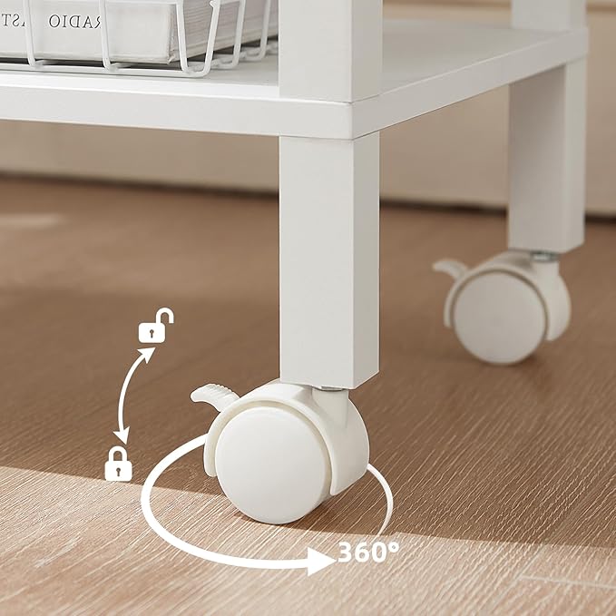 2 Tier Printer Stand with Storage,Under Desk Shelf Printer Table, Rolling Printer Cart for Office,Home,White