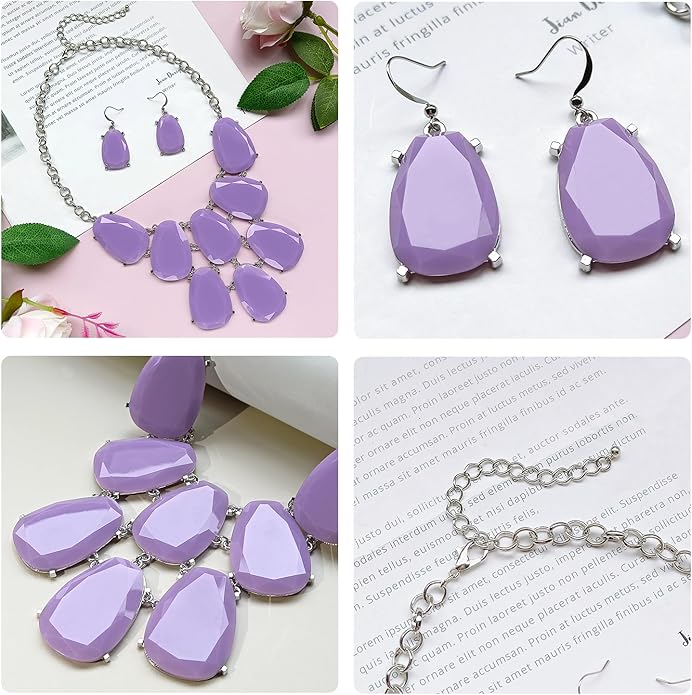 Firstmeet Chunky Bubble Statement Collar Necklace with Earrings for Women