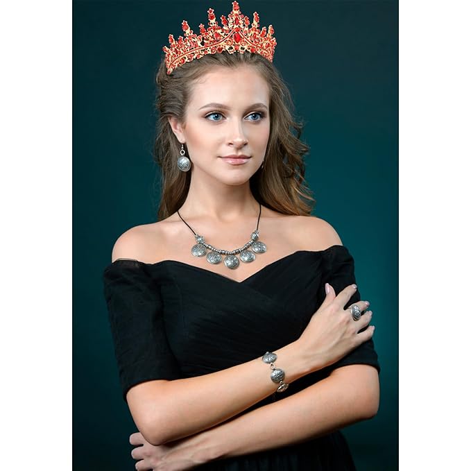 Velscrun Red Crystal Birthday Queen Tiara Crown for Women Girls Birthday Queen Headband Sash Elegant Princess Crown with Combs Hair Accessories Happy Birth Party Decorations Mom Birth Gift