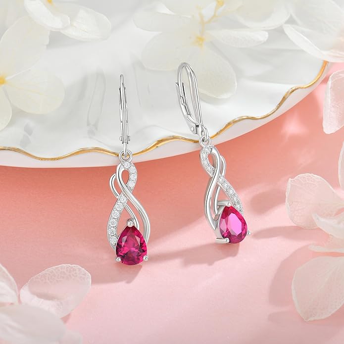 Infinity Love Birthstone Earrings for Women 925 Strling Silver 5A Cubic Zirconia Dangle Drop Leveback Earrings Jewelry Birthday Christmas Day Gifts for Her